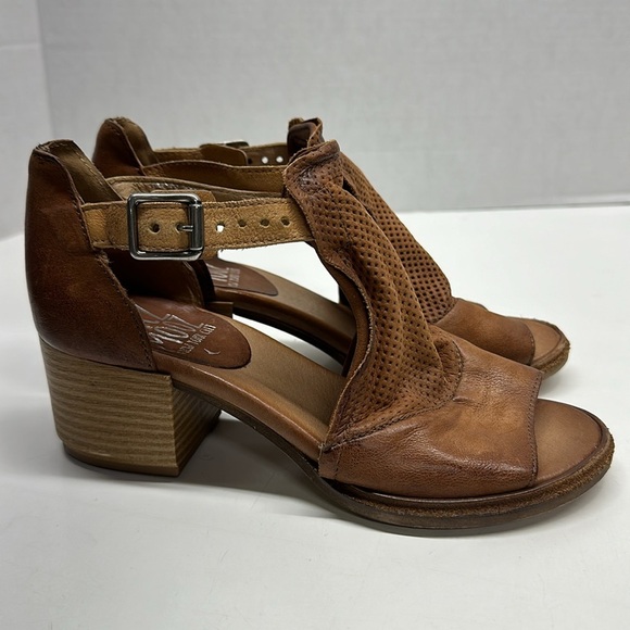 Miz Mooz Heeled Sandal Shoes Open Toe Adjustable Ankle Strap Leather Tan Brown 6 - Picture 3 of 11